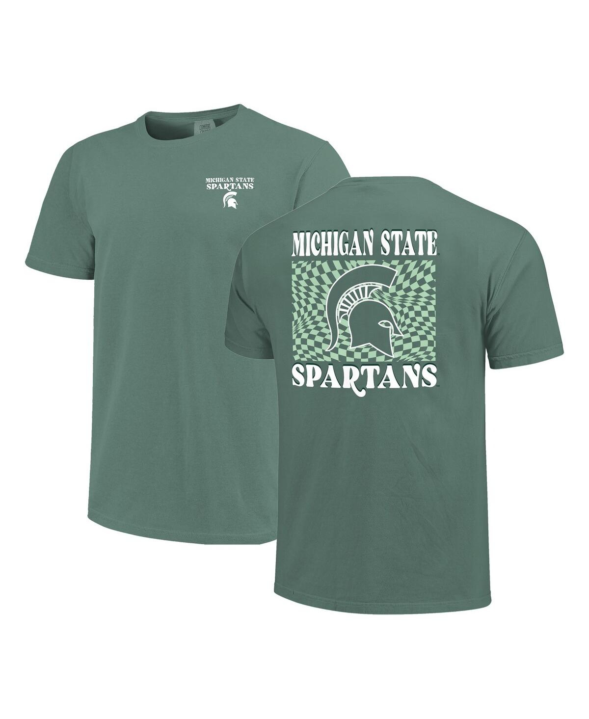 Women's Green Michigan State Spartans Comfort Colors Checkered Mascot T-Shirt - Green