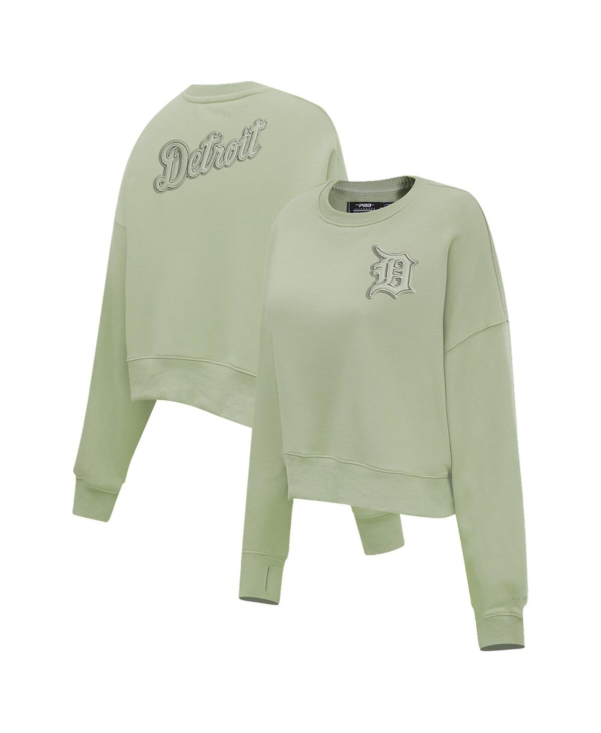 Women's Green Detroit Tigers Neutral Oversized Boxy Cropped Pullover Sweatshirt - Green