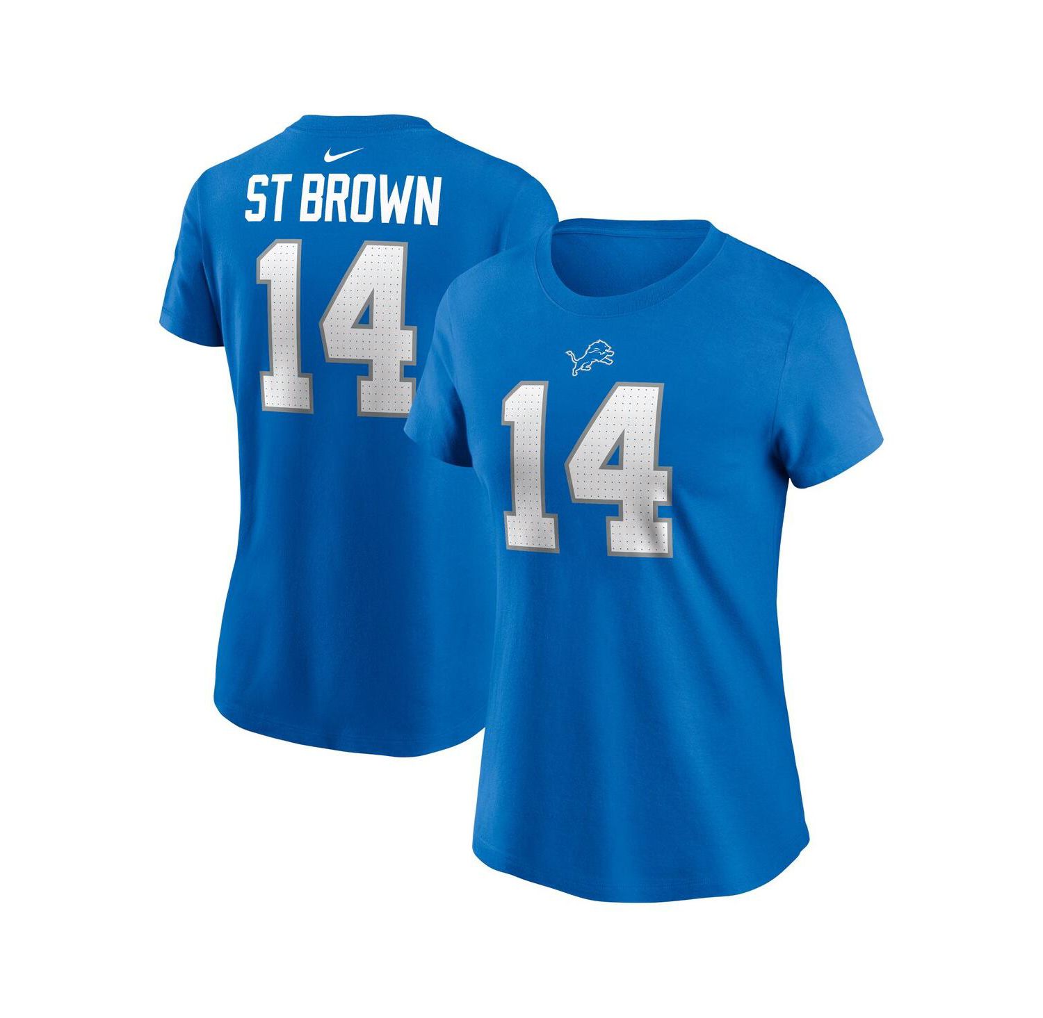 Women's Amon-Ra St. Brown Blue Detroit Lions Player Name & Number T-Shirt