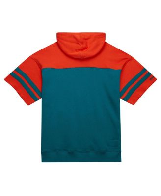 Men's Aqua Miami Dolphins Off Field Vintage-like Logo Short Sleeve Pullover Hoodie