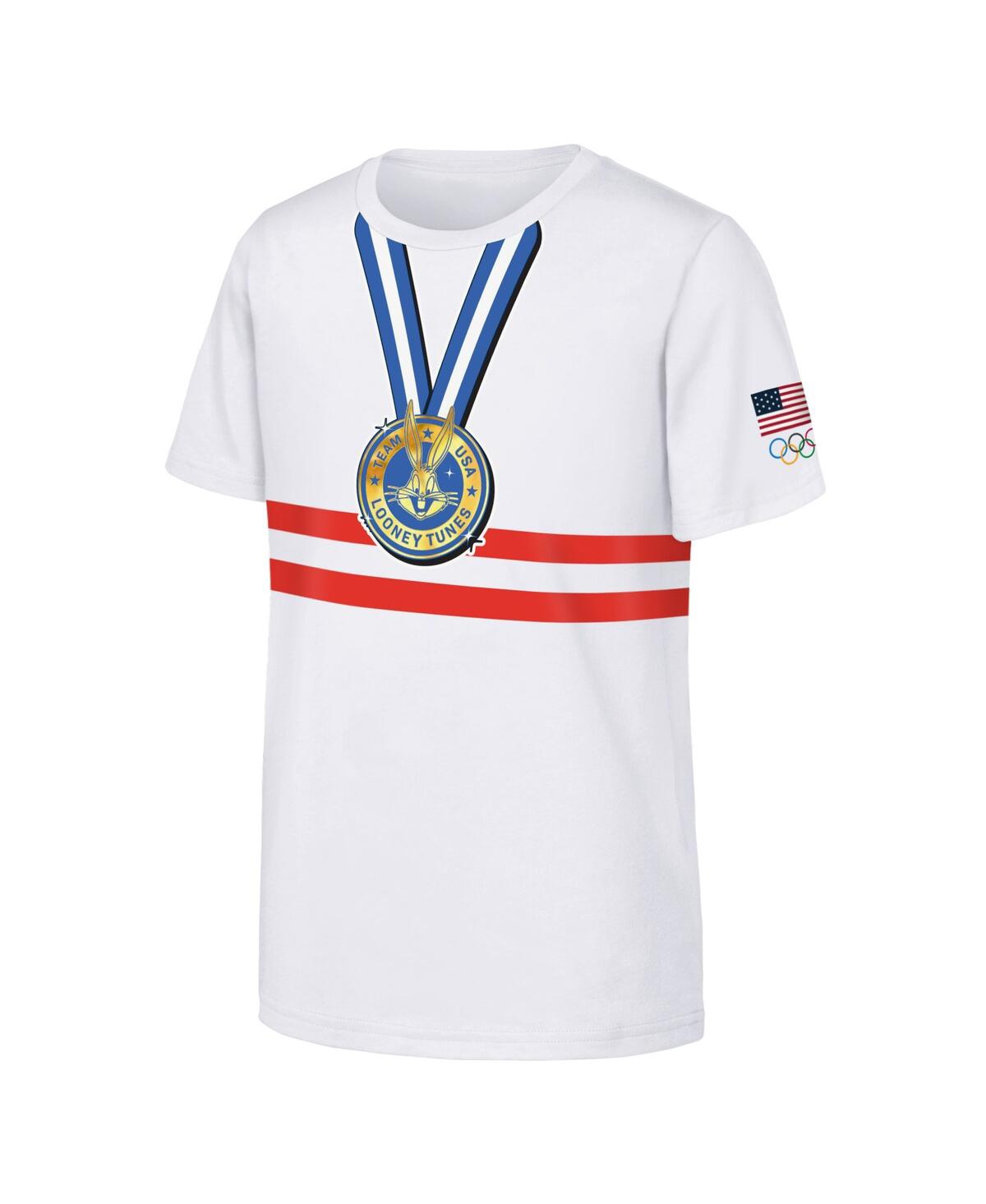Outerstuff Big Boys and GirlsTeam Usa Looney Tunes Gold Medal Winner T-Shirt - White
