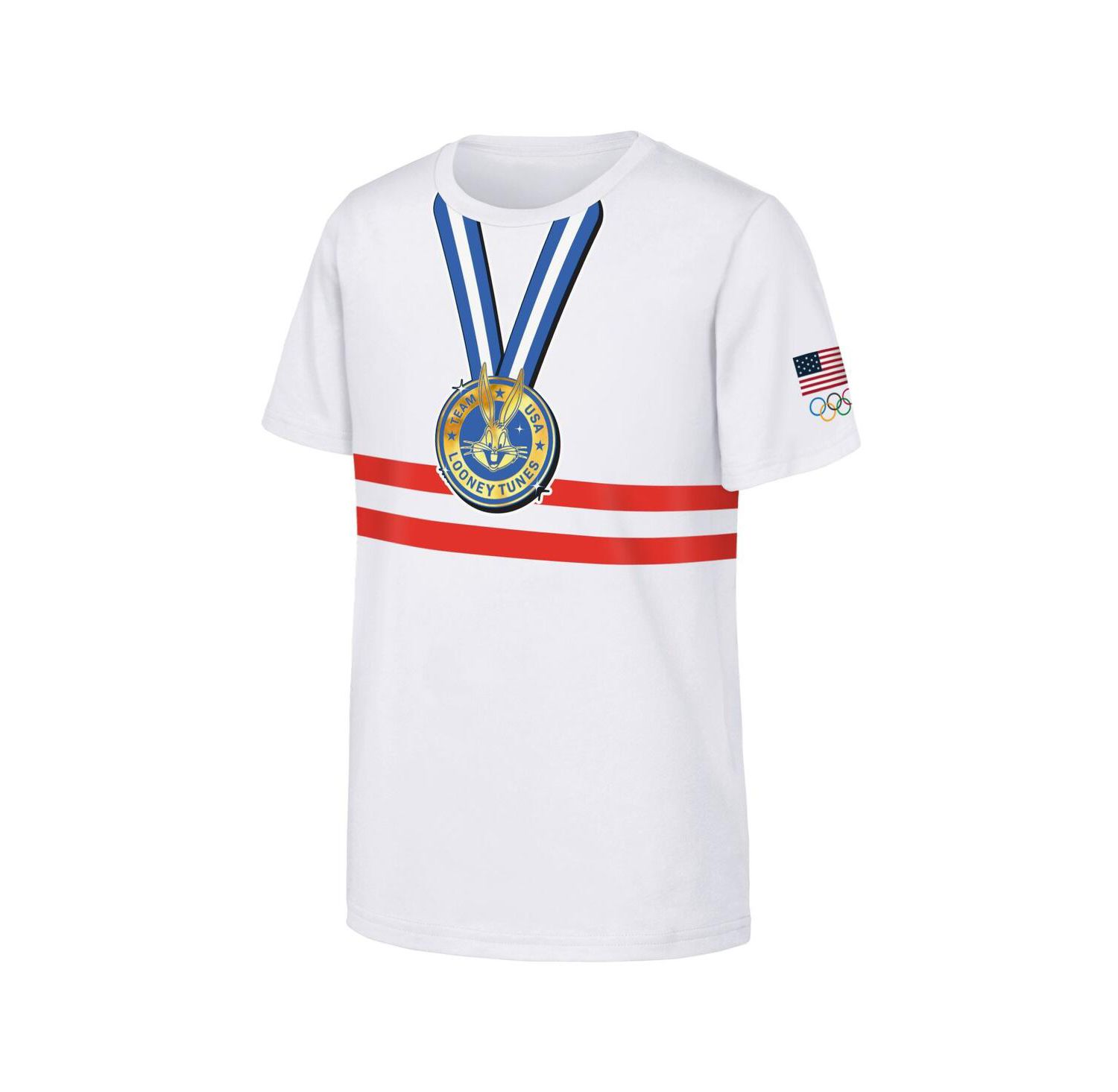 Big Boys and Girls White Team USA Looney Tunes Gold Medal Winner T-Shirt