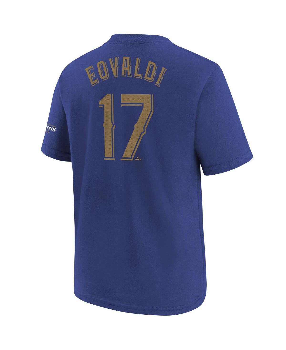 Nike Big Boys and Girls Nathan EovaldiTexas Rangers 2024 Gold Collection Name Number T-Shirt - Blue, Gold