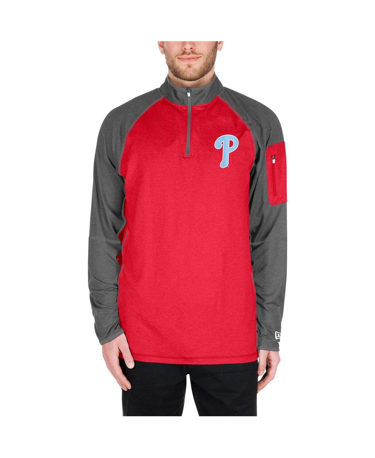 New Era Men's Red Philadelphia Phillies Father's Day Raglan Quarter-zip Top In Red