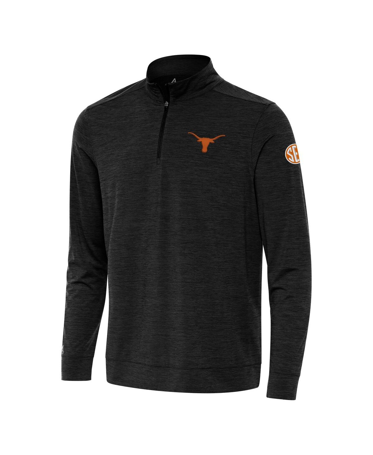 Antigua Men's Heather Black Texas Longhorns Sec Bright Quarter-zip Pullover Top In Heather Black