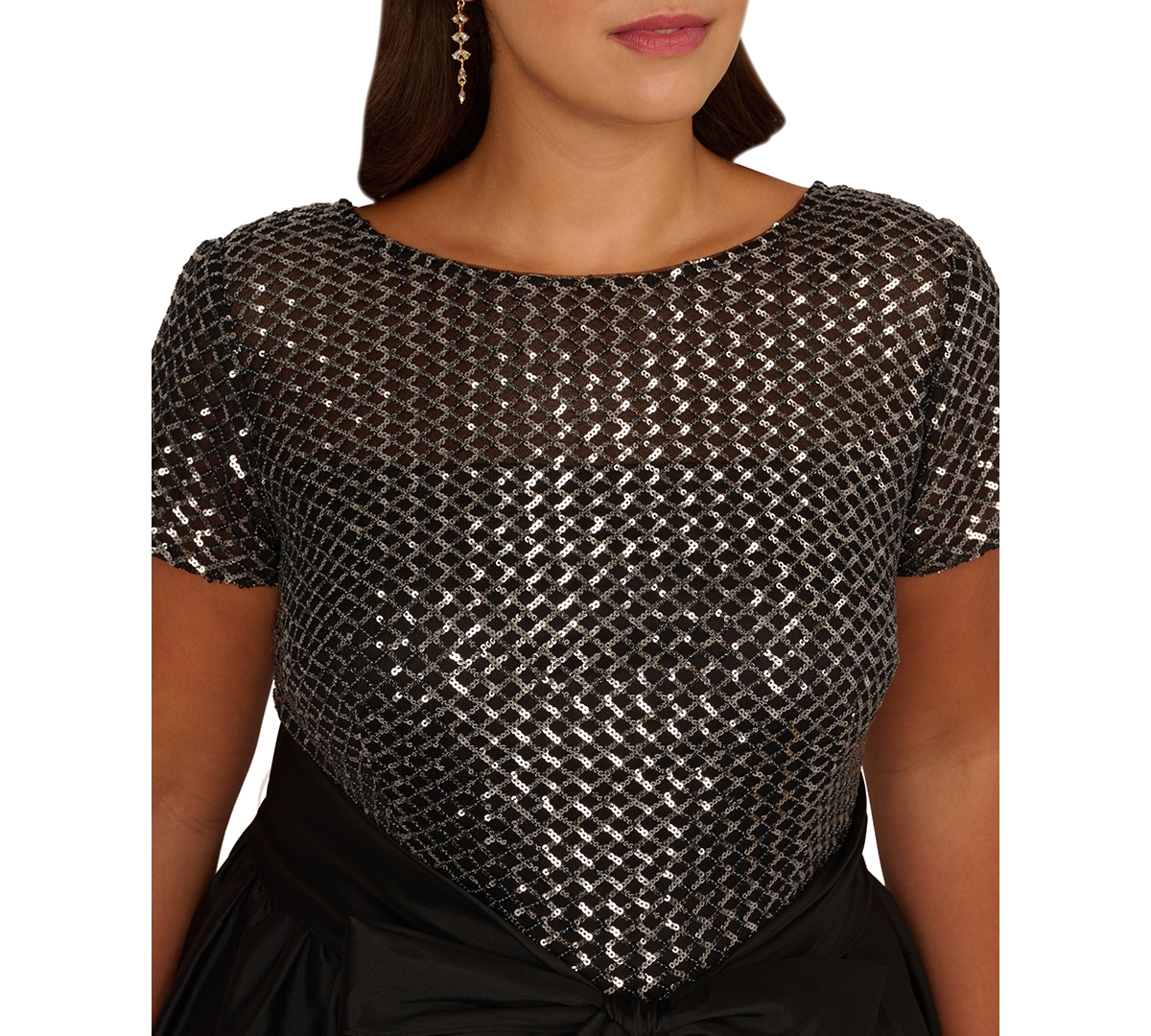 Adrianna Papell Plus Size Sequined High-low Gown In Black Gunmetal