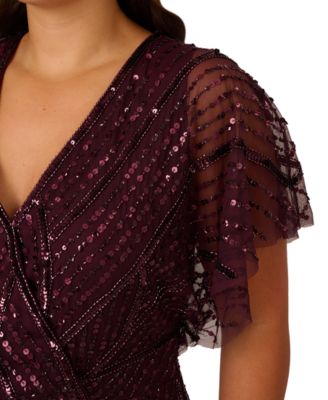 Plus Size Beaded Dolman-Sleeve Cocktail Dress