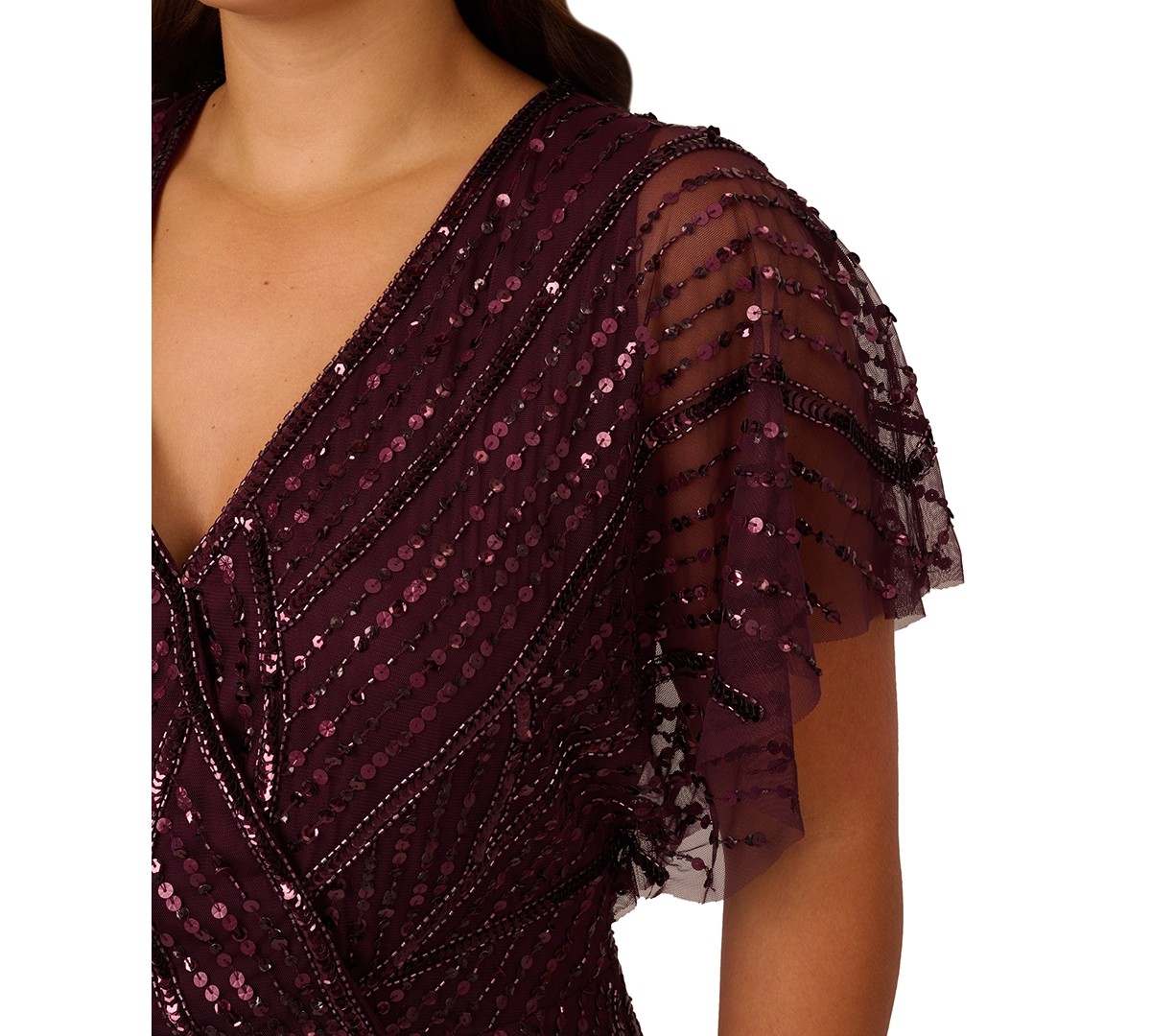 Adrianna Papell Embellished Flutter Sleeve Sheath Dress In Deep Amethys
