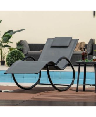 2 PCS Outdoor Rocking Lounge Chair with Removable Headrest Breathable Backrest & Seat