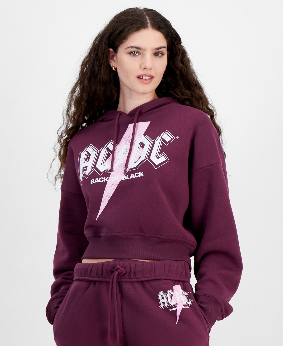 Juniors' Ac/Dc Graphic Cropped Hoodie - Purple