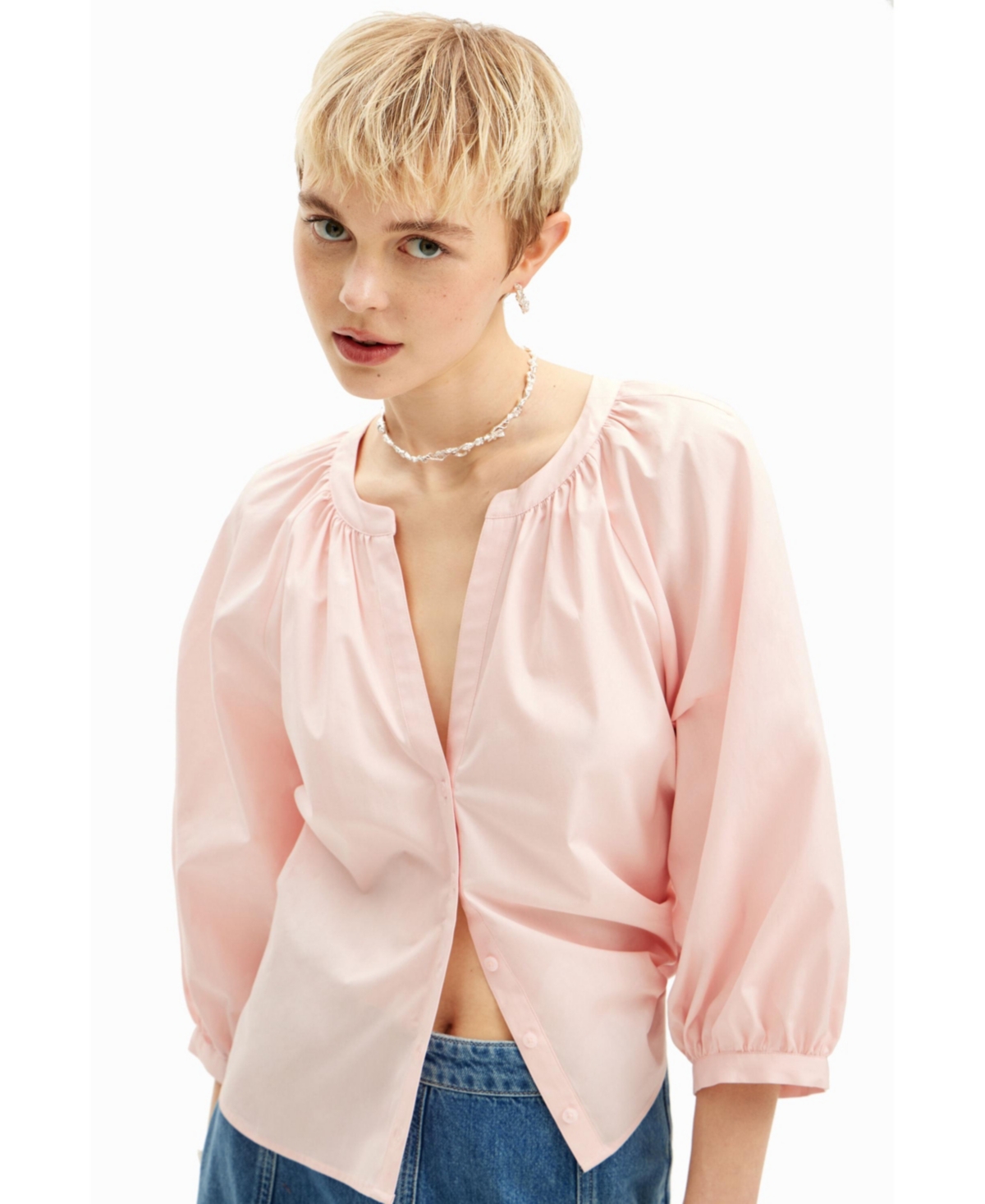 Desigual Women's V-neck poplin blouse