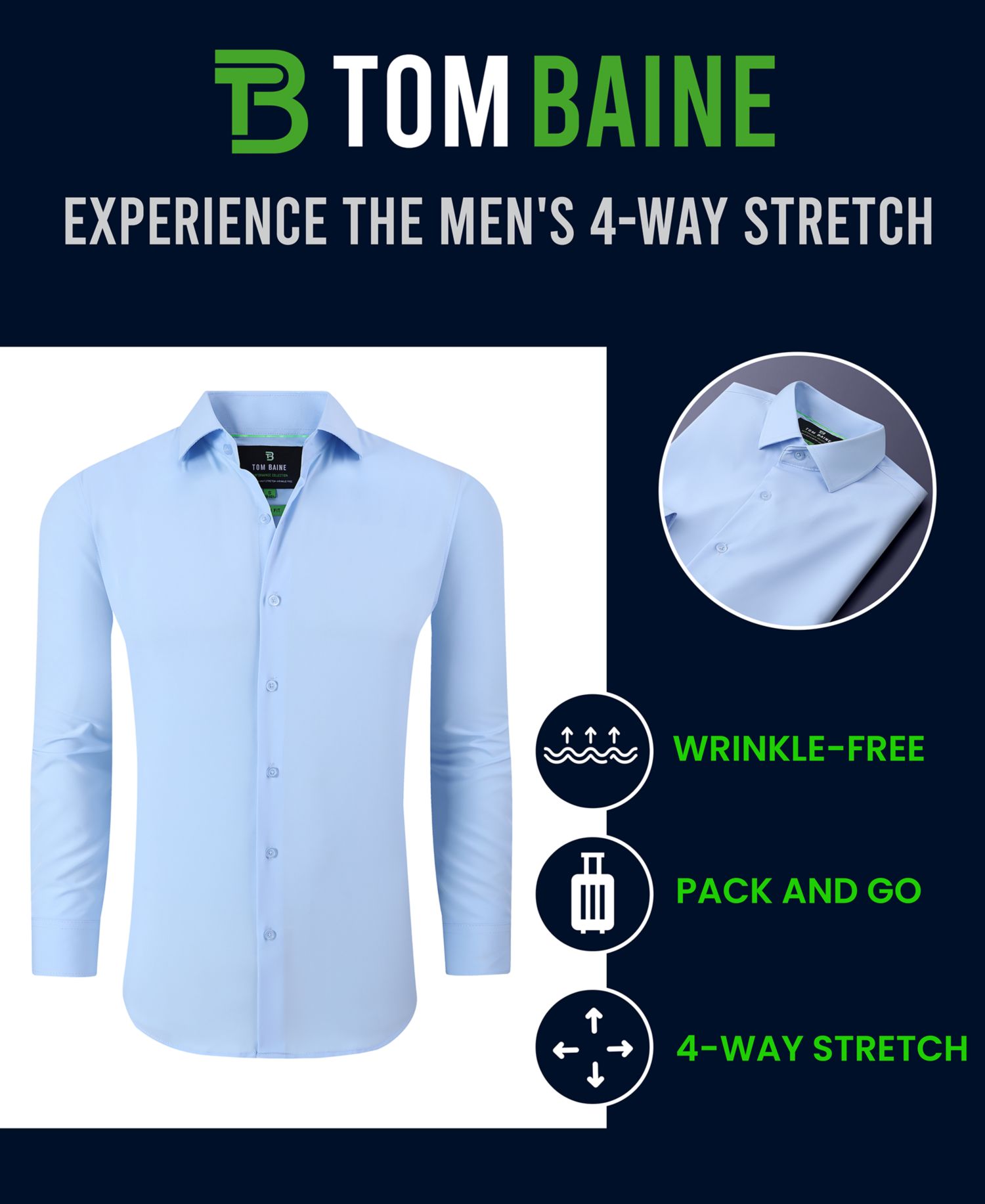 Men Slim Fit Four Way Stretch Solid Dress Shirt