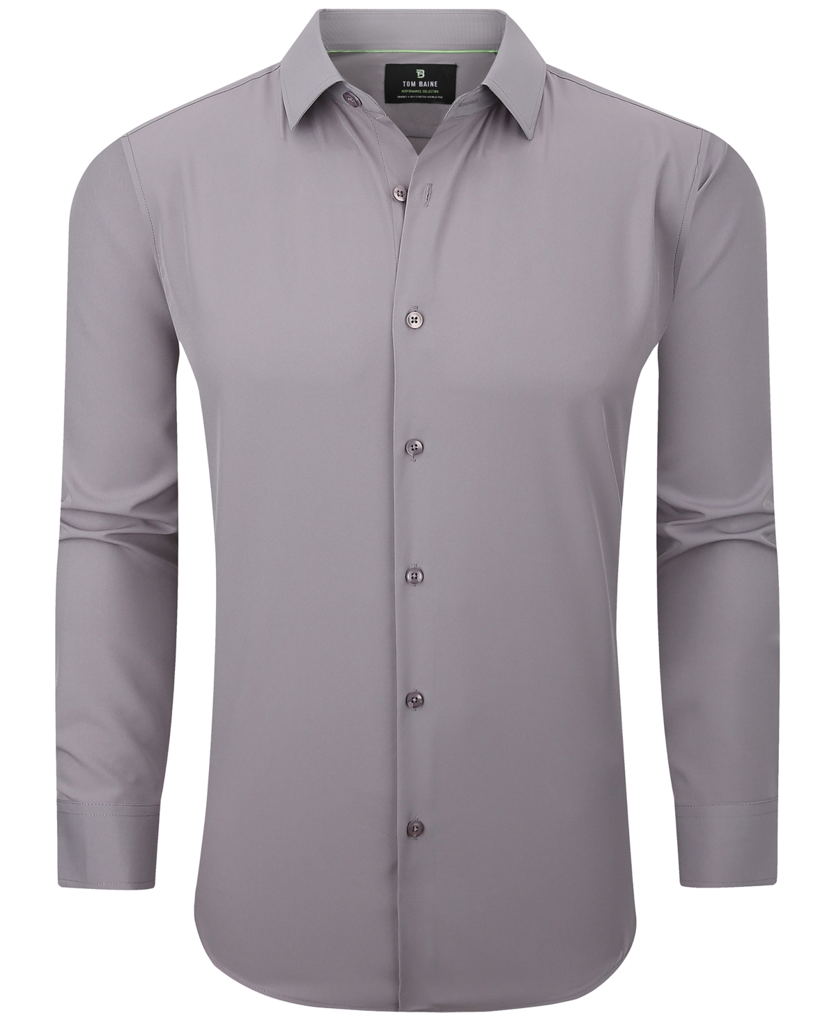 Tom Baine Men's Slim Fit Performance Long Sleeve Solid Button Down Dress Shirt In Silver