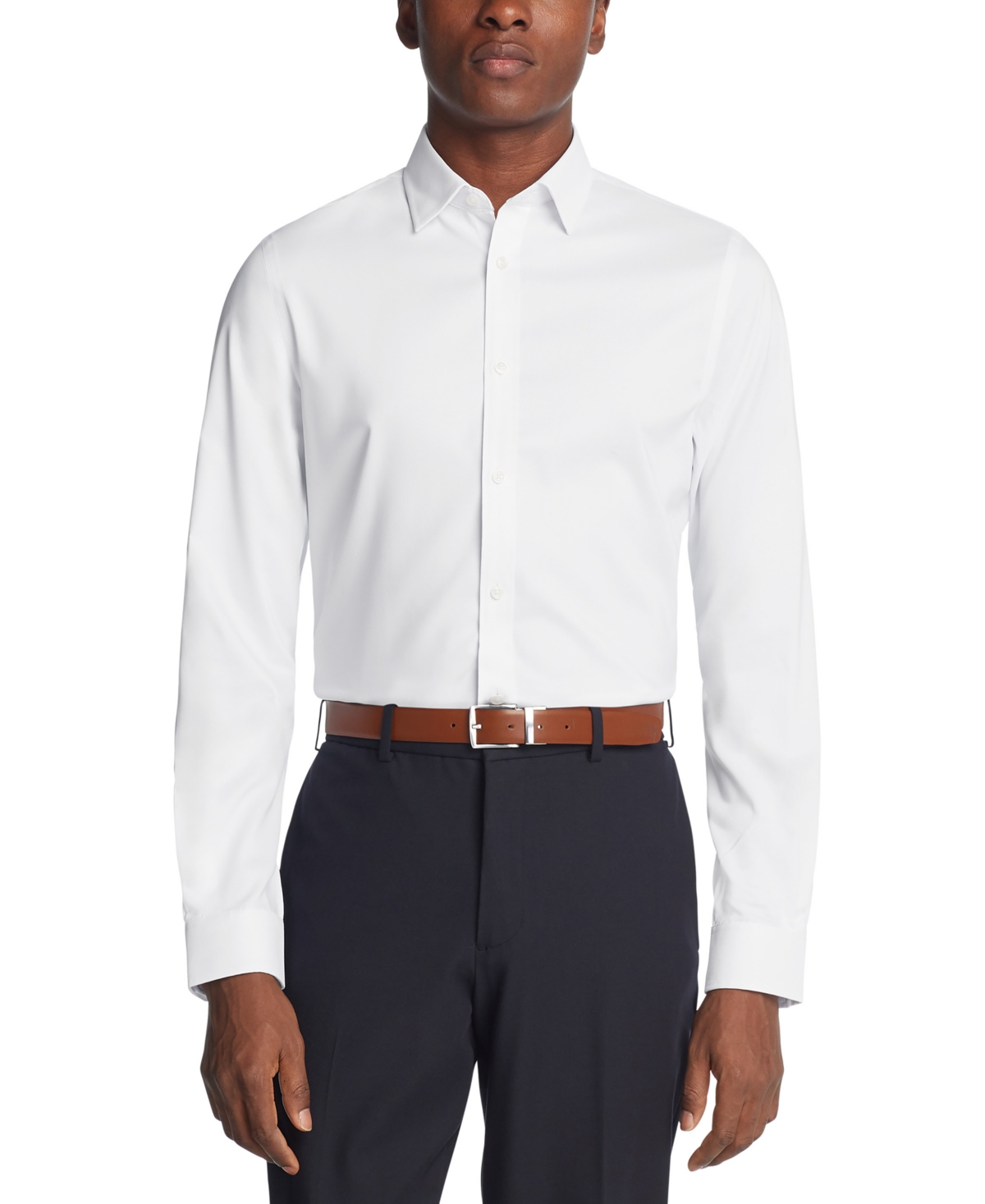 Michael Kors Men's Airsoft Slim Fit Untucked Length Wrinkle Free Stretch Dress Shirt