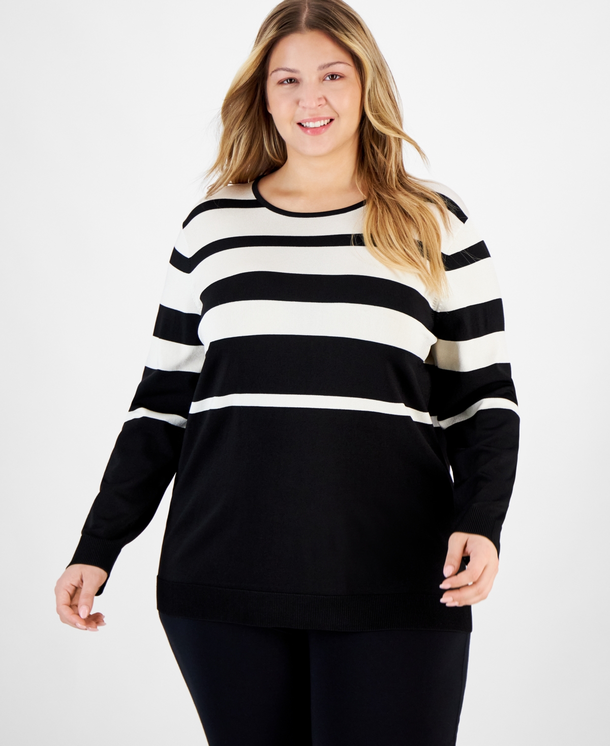 ANNE KLEIN PLUS SIZE VARIEGATED-STRIPE SWEATER 