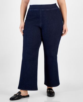 Anne Klein - Plus Size High-Rise Pull-On Flare-Leg Jeans