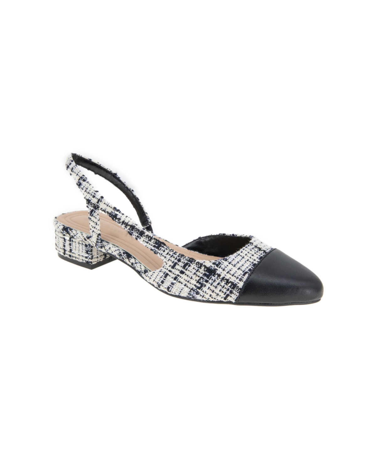 Women's Tillie Cap Toe Slingback Block Heel Pumps - White Boucle/Black