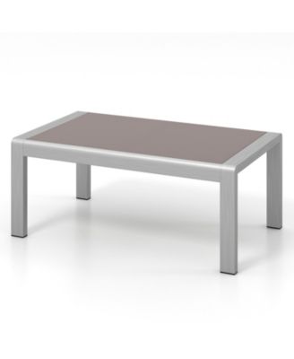 Outdoor Rectangle Coffee Table with Tempered Glass Tabletop for Backyard Poolside-Grey