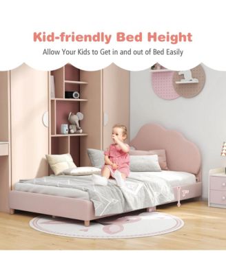 Kids Twin Platform Bed Frame Upholstered Twin Size Bed with Wooden Slats Support