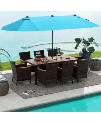 11 PCS Patio Wicker Dining Set with Double-Sided Outdoor Umbrella 8 Stackable Chairs