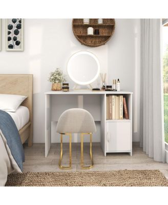 Modern Computer Desk with Cabinet Cable Holes & Open Shelf Storage for Home Office