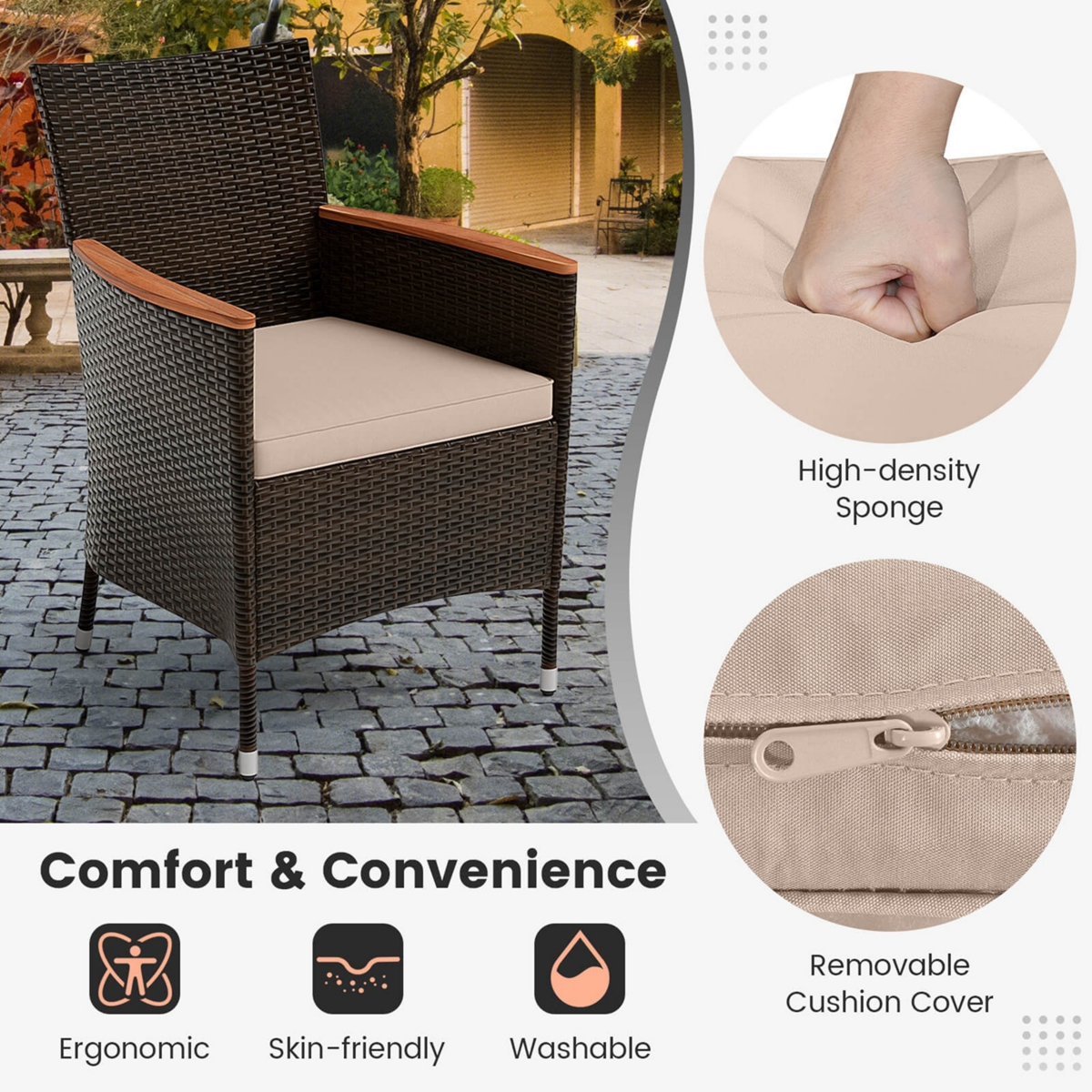 Costway 11 Pcs Patio Wicker Dining Set with Double-Sided Outdoor Umbrella 8 Stackable Chairs