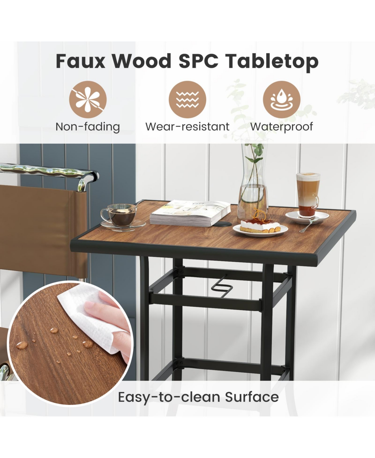 Slickblue 27.5 Inches Patio Bar Table for Garden Backyard Poolside - Natural