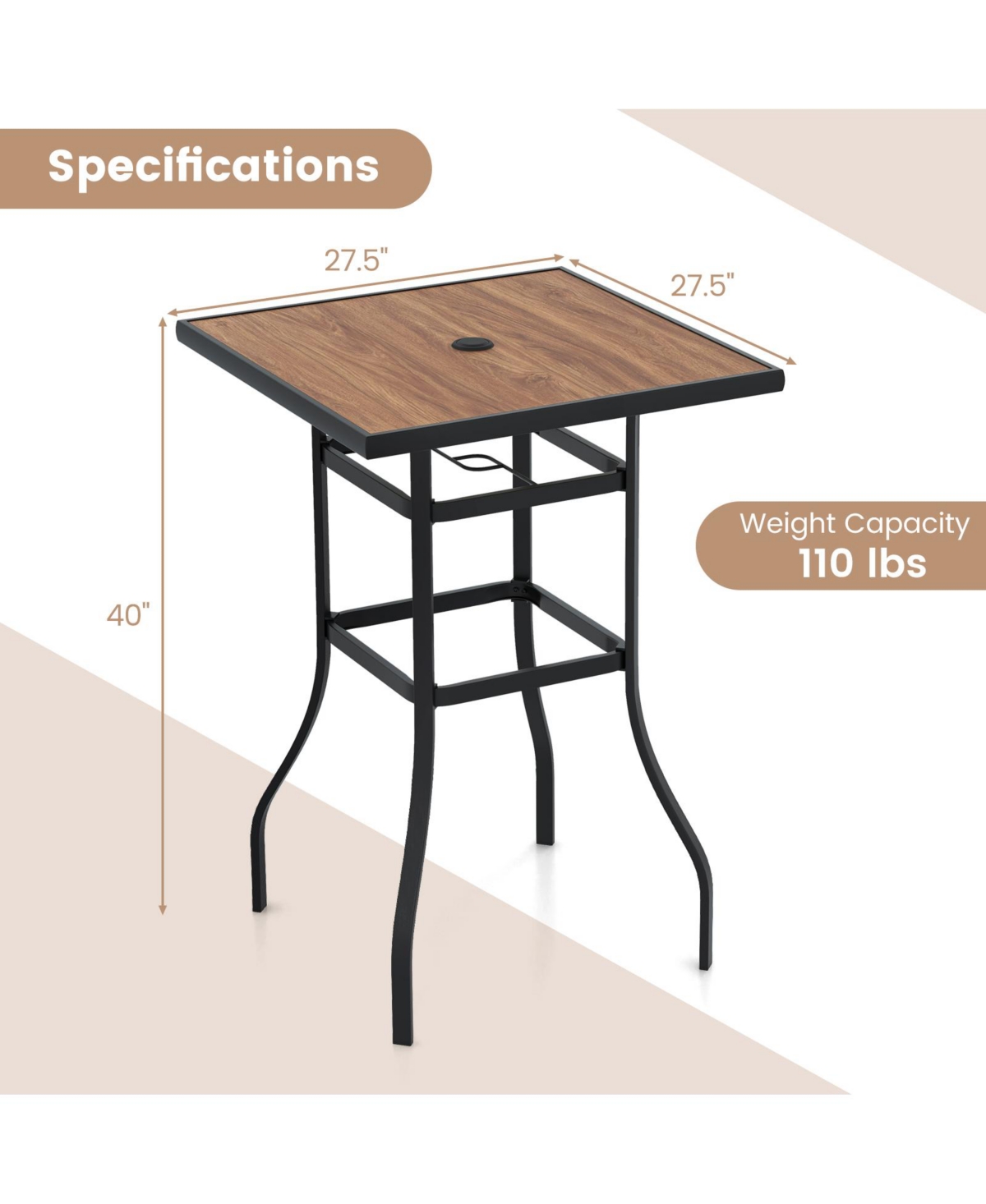 Slickblue 27.5 Inches Patio Bar Table for Garden Backyard Poolside - Natural