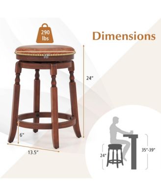 24" Swivel Bar Stool Set of 2 with Upholstered Seat & Rubber Wood Frame Round