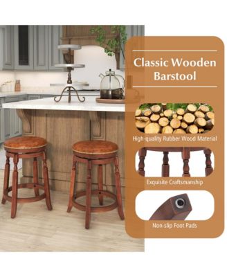 24" Swivel Bar Stool Set of 2 with Upholstered Seat & Rubber Wood Frame Round