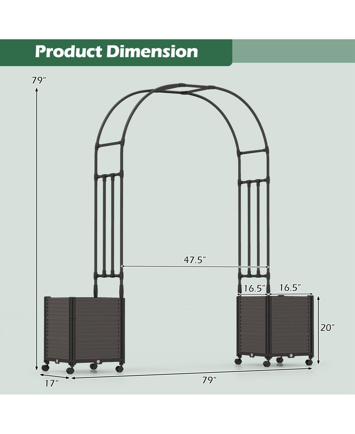 Costway 6.6 Ft Tall Metal Garden Arbor with 2 Raised Garden Planters Arch Trellis Outdoor