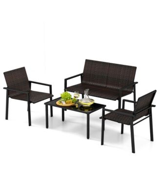 4 PCS Outdoor Wicker Patio Furniture Set with Heavy-Duty Galvanized Metal Frame