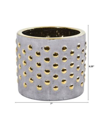 7" Regal Stone Hobnail Planter with Gold Accents