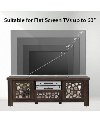 55'' Retro TV Stand Media Entertainment Center w/ Mirror Doors & Drawer Brown