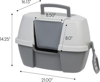 Large Hooded Corner Cat Litter Box with Scoop, Gray