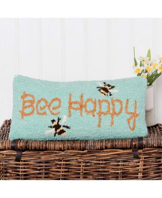 Spring "Bee Happy" Bumble Bee Garden Hooked Small/Petite Accent Pillow, 10" x 20"