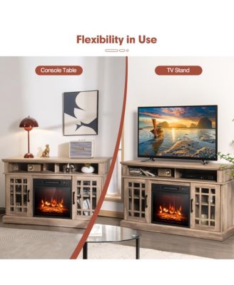 48'' TV Stand Console Cabinet w/ Fireplace Entertainment Center For Living Room Natural