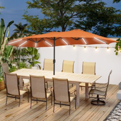 Outdoor Double-Sided Rectangular LED Light Market Umbrella With Base and Cover