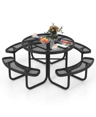 45" Coated Steel Camping Table Outdoor Round Picnic Table & Bench Set for 8