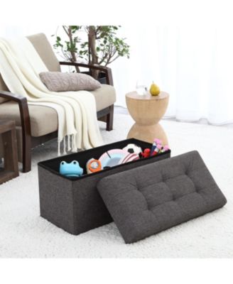Collapsible Tufted Linen Bench Storage Ottoman