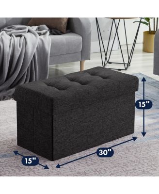 Collapsible Tufted Linen Bench Storage Ottoman