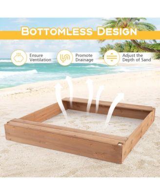 Wooden Sandbox with Canopy Tent Design Fir Wood Frame 2 Bench Seats Bottom