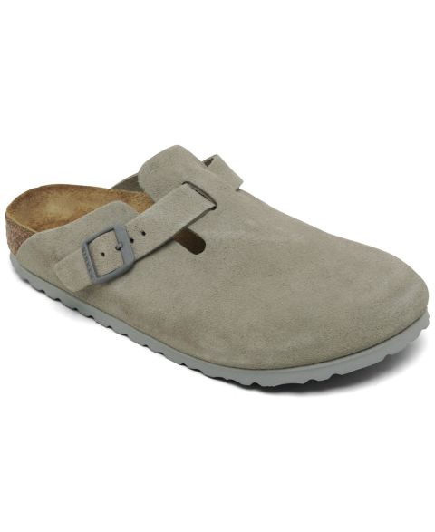 Женские сабо Birkenstock Boston Suede Leather, цвет: Серо-бежевый