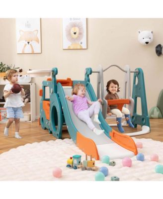 5-in-1 Toddler Slide Set with Basketball Hoop and Swing Baby Slide Playset Indoor