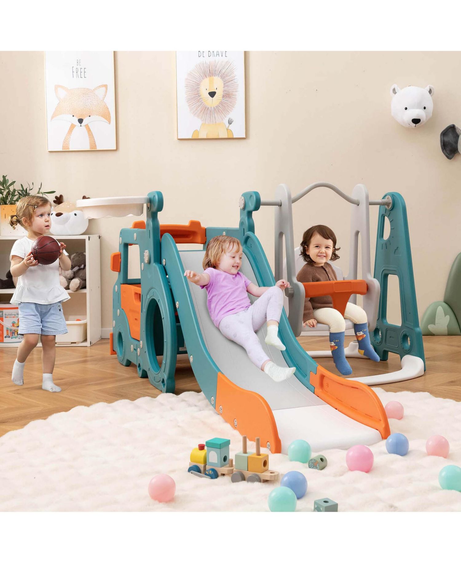 5-in-1 Freestanding Indoor Toddler Slide Set