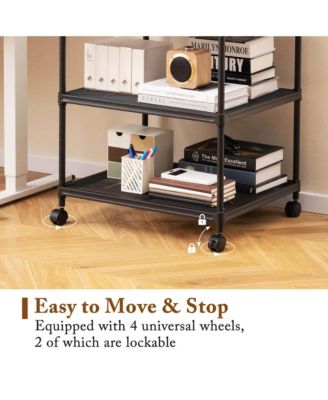 3-Tier Printer Stand Rolling Fax Cart with Adjustable Shelf & Swivel Wheel