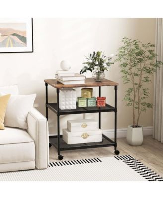 3-Tier Printer Stand Rolling Fax Cart with Adjustable Shelf & Swivel Wheel
