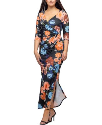 Women's Black Floral Side Slit Maxi Dress