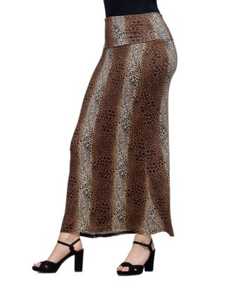 Women's Animal Print Fold Over Waist Maxi Skirt