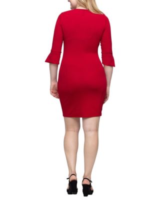 Women's Keyhole Three Quarter Sleeve Mini Dress